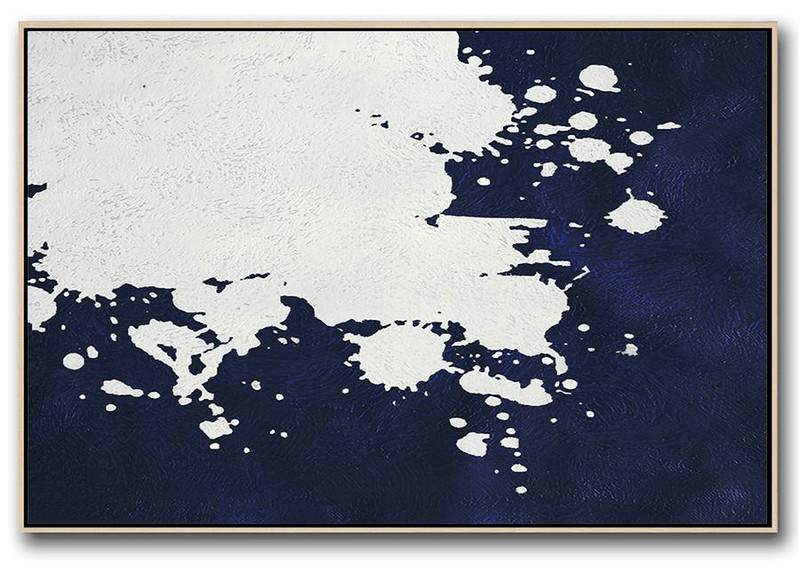 Horizontal Abstract Painting Navy Blue Minimalist Painting On Canvas,Canvas Wall Paintings #H0C9